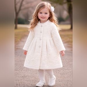 Blueberi Boulevard Ivory Faux Fur Dress Coat with Rhinestone Accent